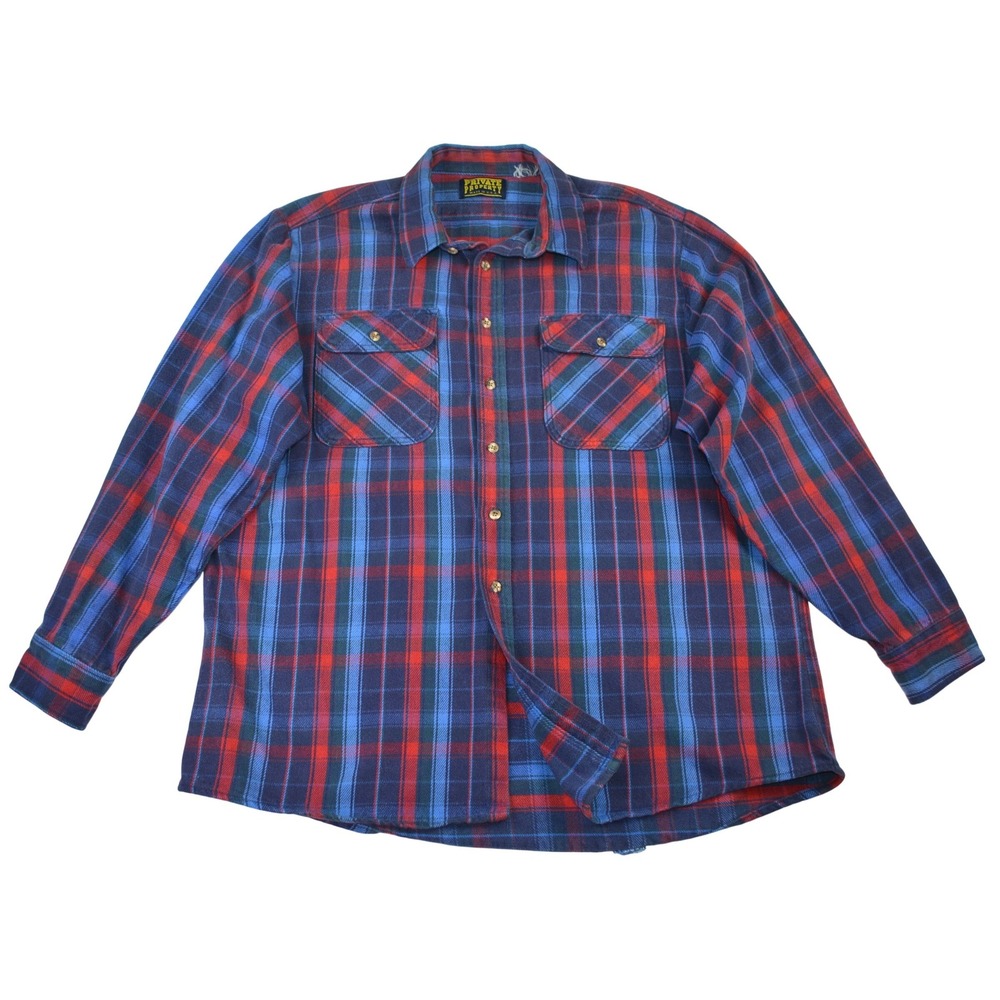 Vintage Private Property Mens Blue Red Plaid Flannel Shirt Made in‎ USA XL